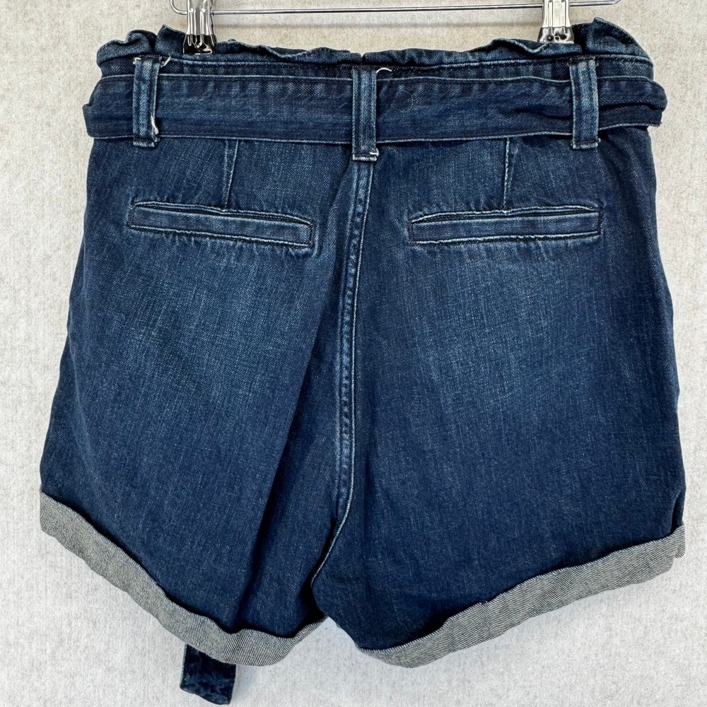 Express Women Size 6 High Rise Dark Wash Paperbag Waist Denim Shortie Shorts - Picture 2 of 7